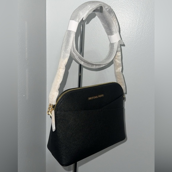 MICHAEL KORS Jet Set Travel Med Dome Crossbody Black Leather Bag AUTHENTIC NWT - Picture 2 of 10